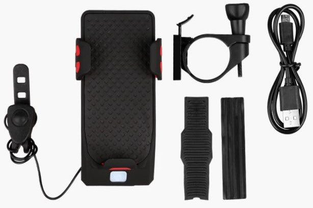 Fietstelefoonhouder FietsPro met powerbank, lamp en claxon