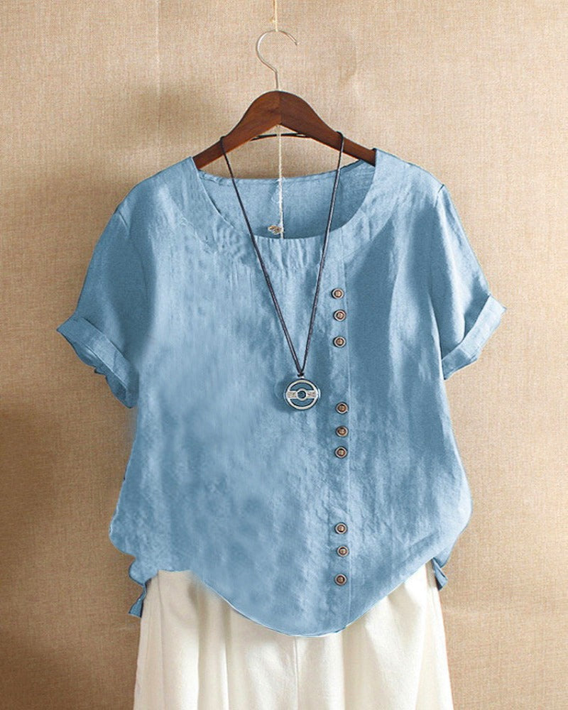 Casual korte mouw blouse met ronde hals