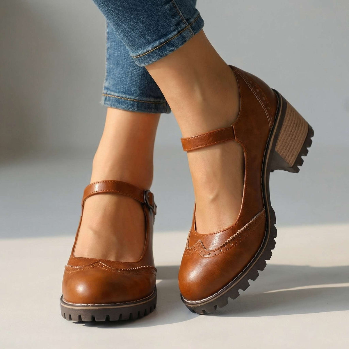 Mary Jane-pumps met T-bandje en gespsluiting