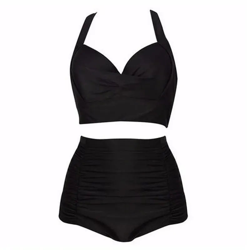 Zwarte bikiniset met haltertop en hoge taille