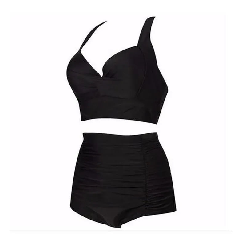 Zwarte bikiniset met haltertop en hoge taille