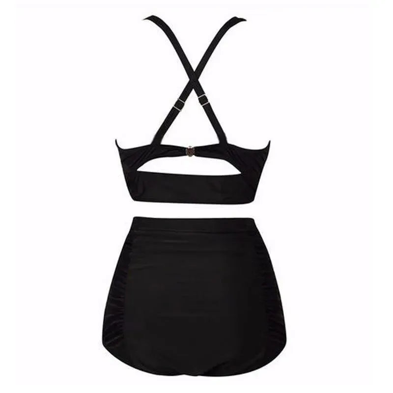 Zwarte bikiniset met haltertop en hoge taille