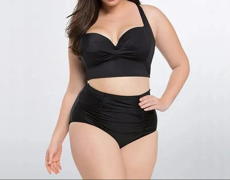 Zwarte bikiniset met haltertop en hoge taille