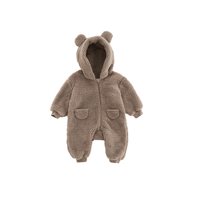 Warm baby fleece romper met dierenprint