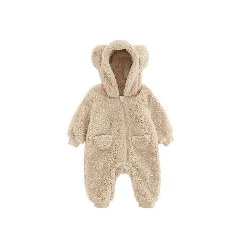 Warm baby fleece romper met dierenprint