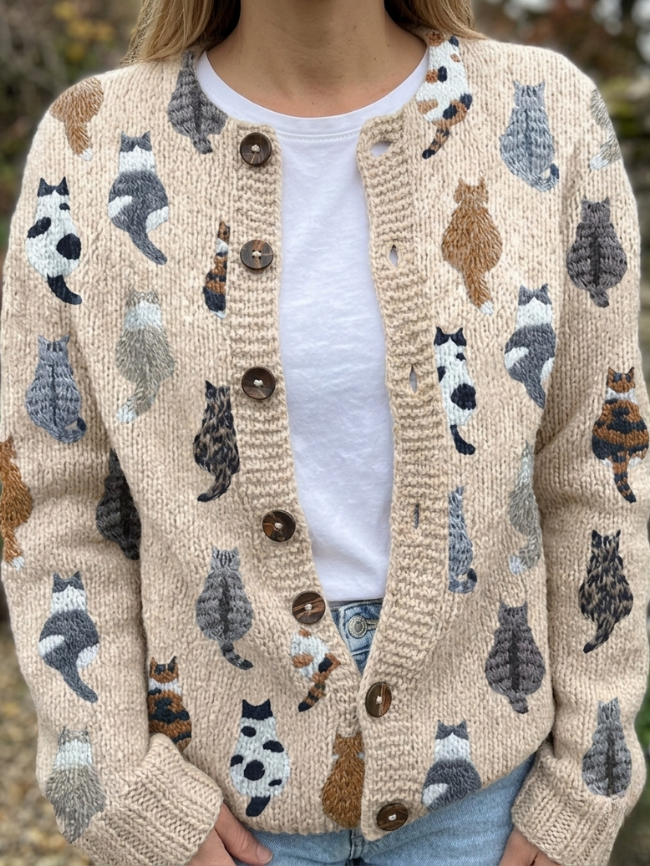 Vest met kattenprint en knoopsluiting