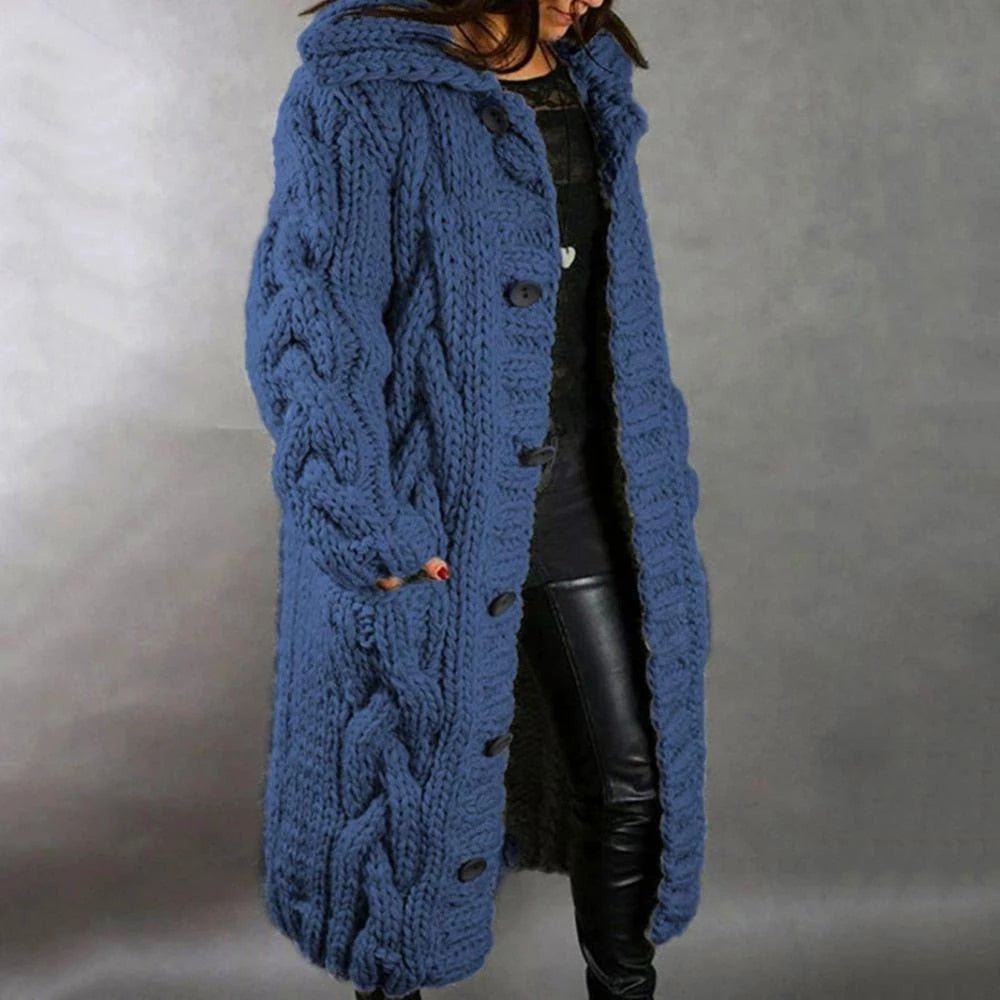 Keisha | Extra lang oversized damesvest met kabelbreisel en knopen