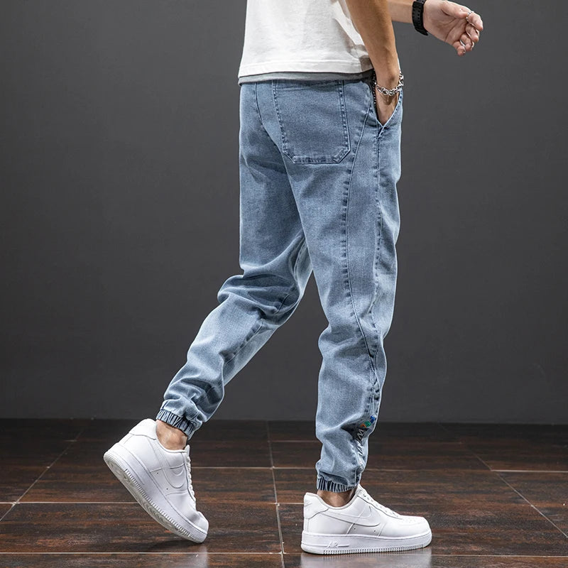 Bono | Denim herenjoggingbroek met trekkoord en enkelboorden