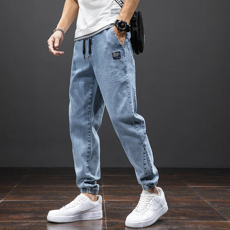 Bono | Denim herenjoggingbroek met trekkoord en enkelboorden