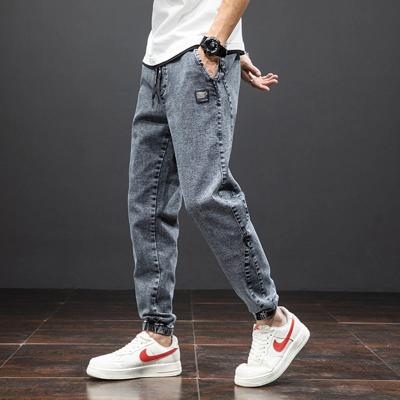 Bono | Denim herenjoggingbroek met trekkoord en enkelboorden