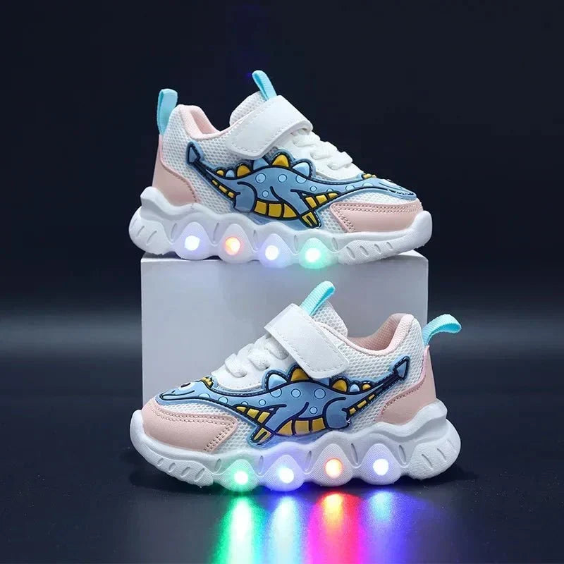 Lichtgevende dino-sneakers voor kinderen met klittenbandsluiting