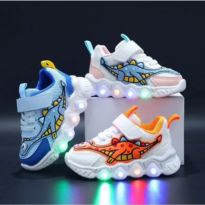 Lichtgevende dino-sneakers voor kinderen met klittenbandsluiting — afbeelding 2