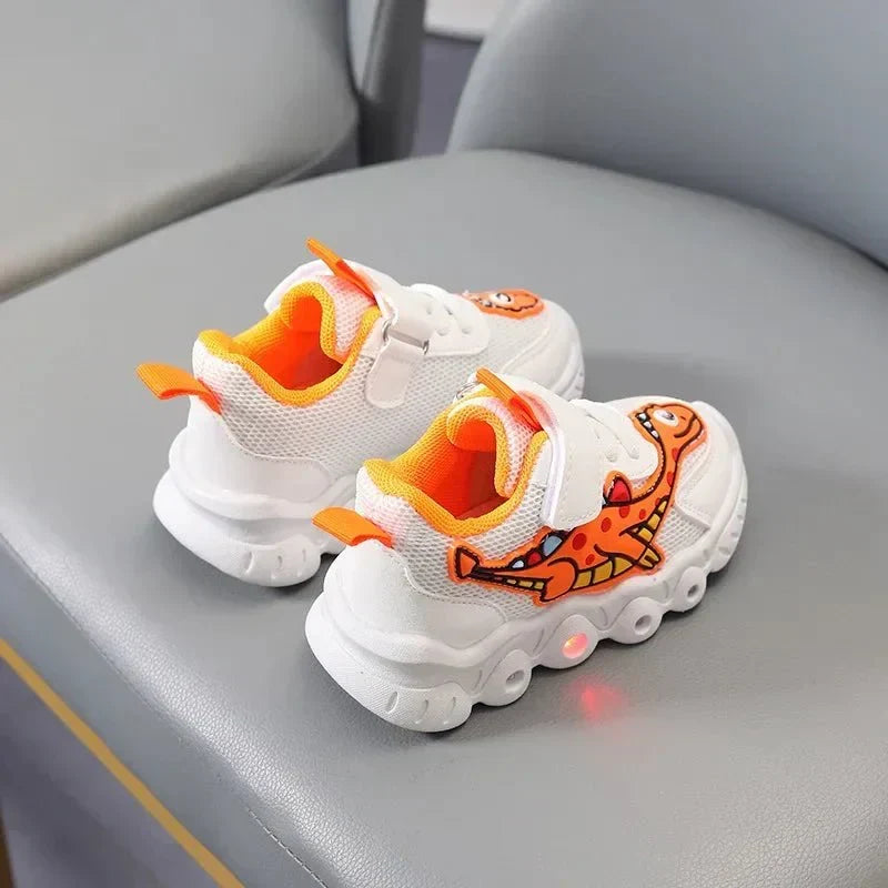 Lichtgevende dino-sneakers voor kinderen met klittenbandsluiting