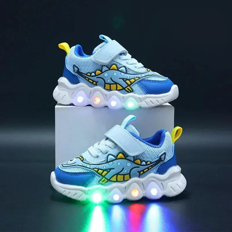 Lichtgevende dino-sneakers voor kinderen met klittenbandsluiting