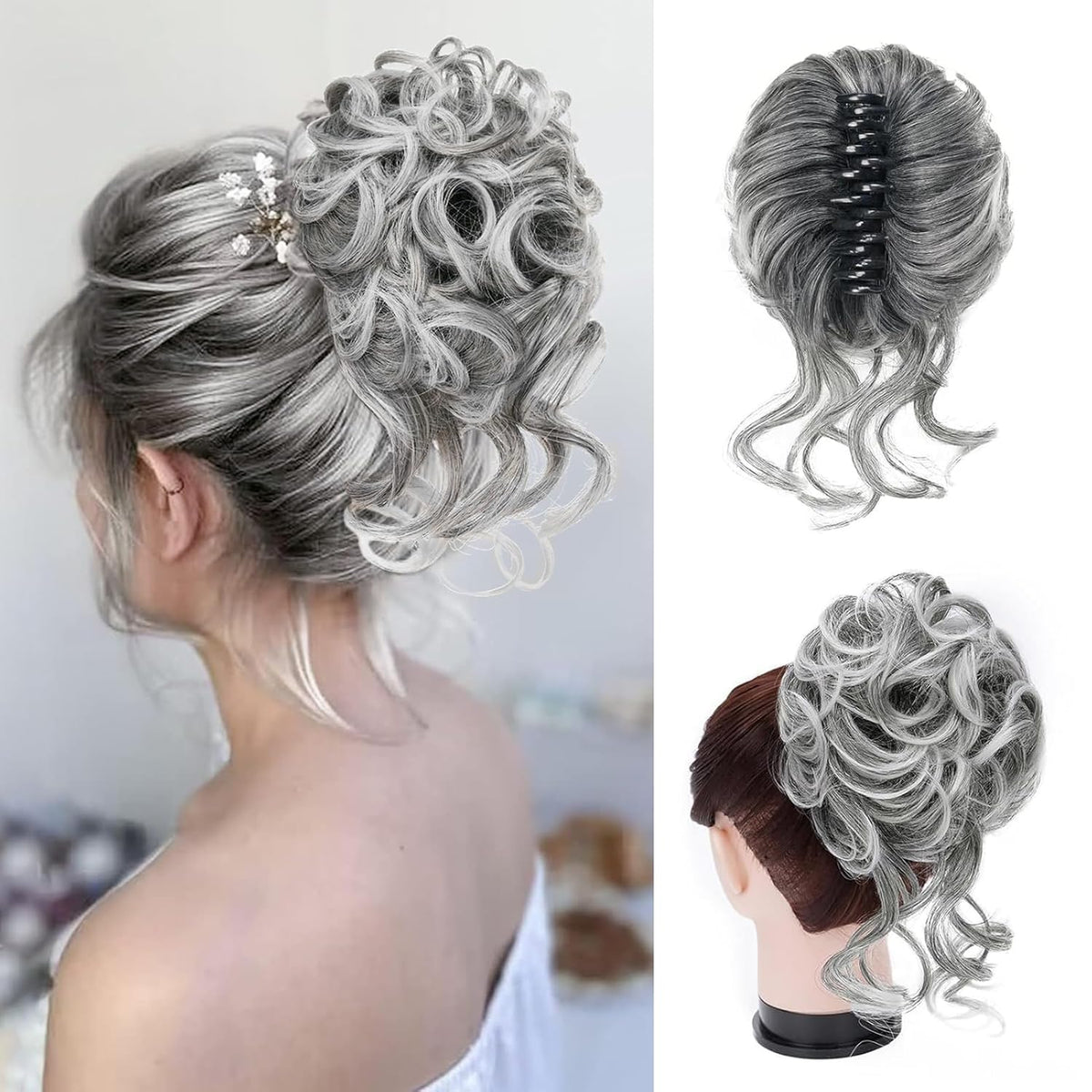 Klem met hairextension voor golvende knot