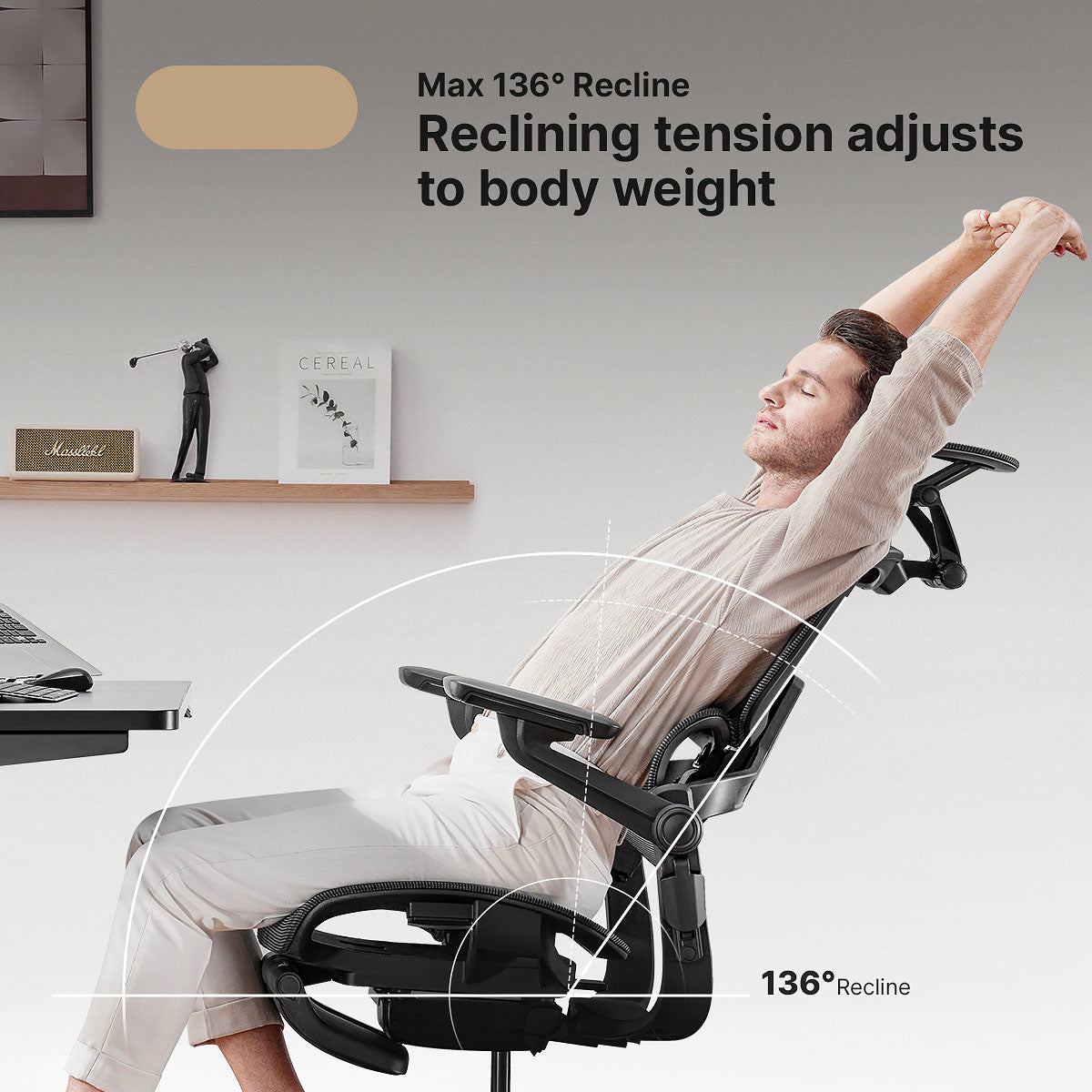 Ergonomische bureaustoel met 16 instelbare functies