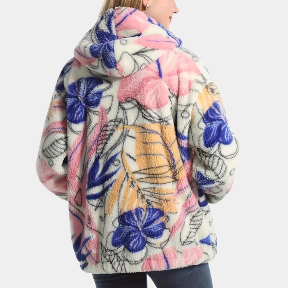 Warme damesjas met capuchon en bloemenprint