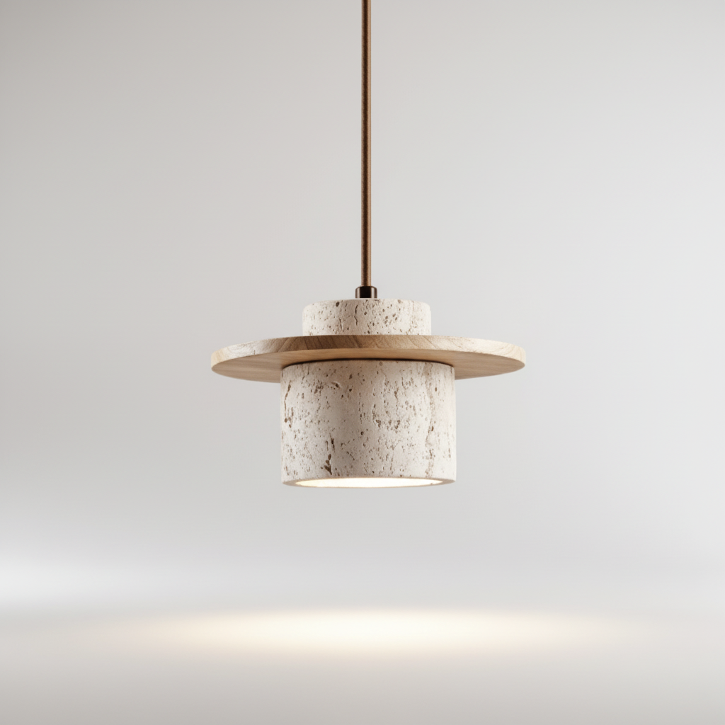 Hanglamp travertijn houtlook — afbeelding 2