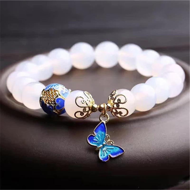Vlinder witte agaat armband