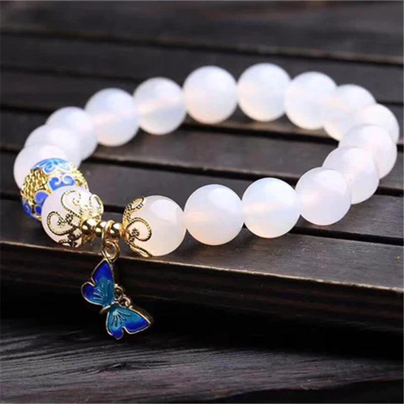 Vlinder witte agaat armband