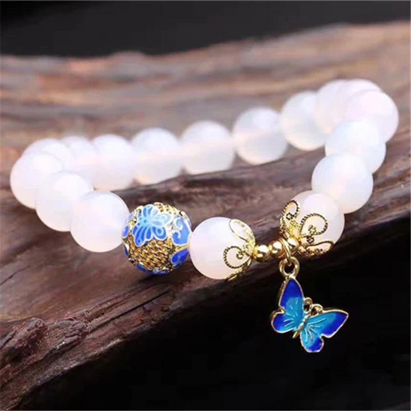 Vlinder witte agaat armband