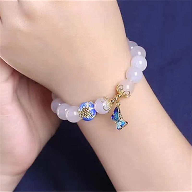Vlinder witte agaat armband