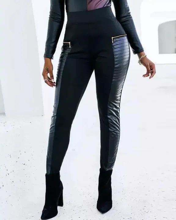 Hoge taille leren broek voor dames