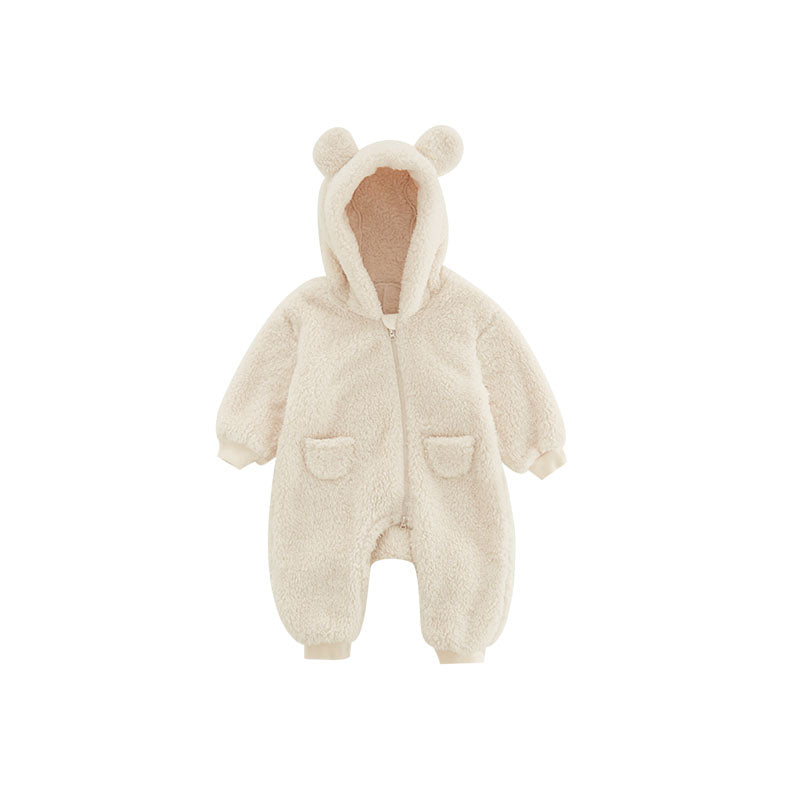 Warm baby fleece romper met dierenprint