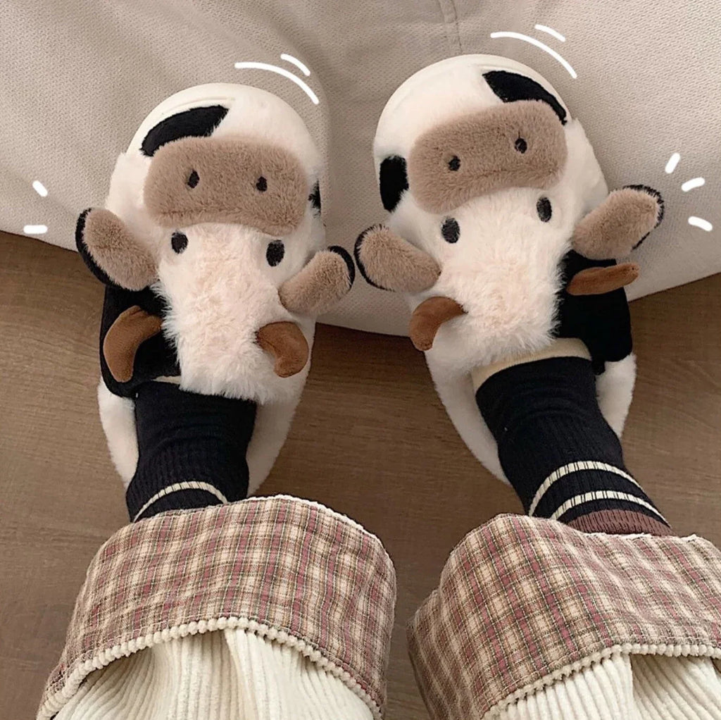 Damesslippers met koeienmotief