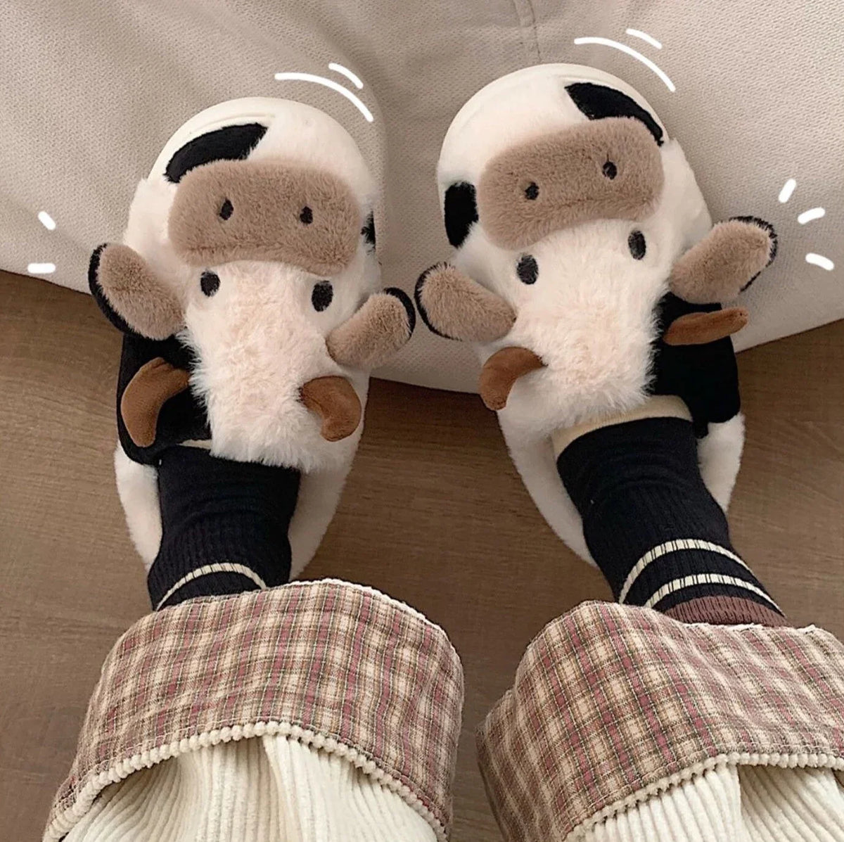 Damesslippers met koeienmotief