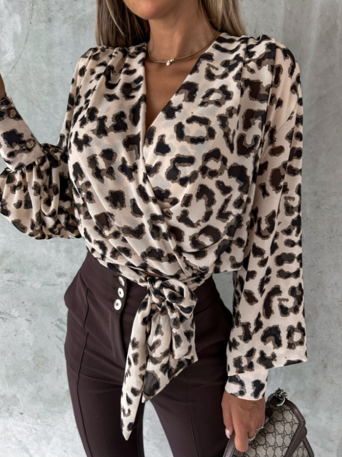 V-Hals blouse met pofmouwen