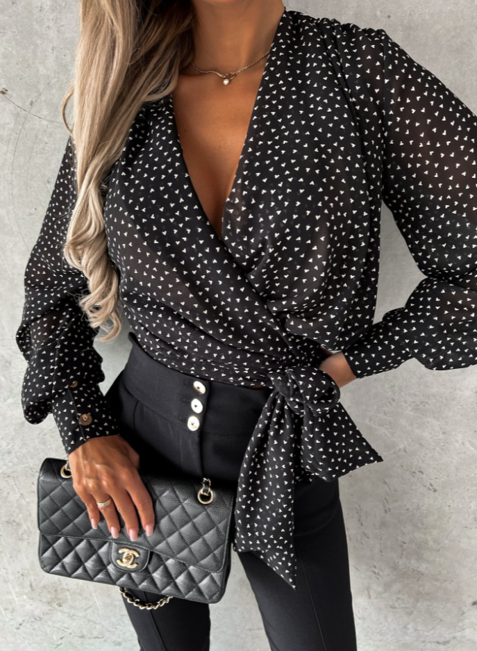 V-Hals blouse met pofmouwen