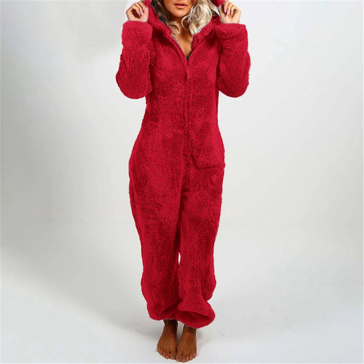 Winter pluche jumpsuit – gevoerde lange mouw pyjama