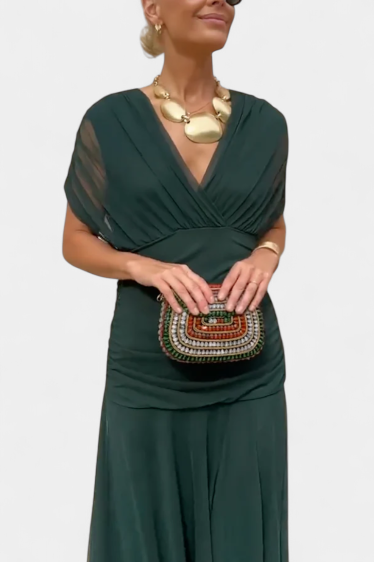 Femme | Offshoulderjurk met plooien en bloemendetails