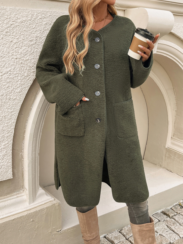 Lang fleece damesvest met knoopsluiting