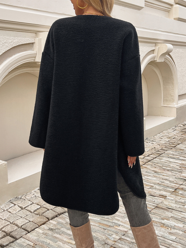 Lang fleece damesvest met knoopsluiting
