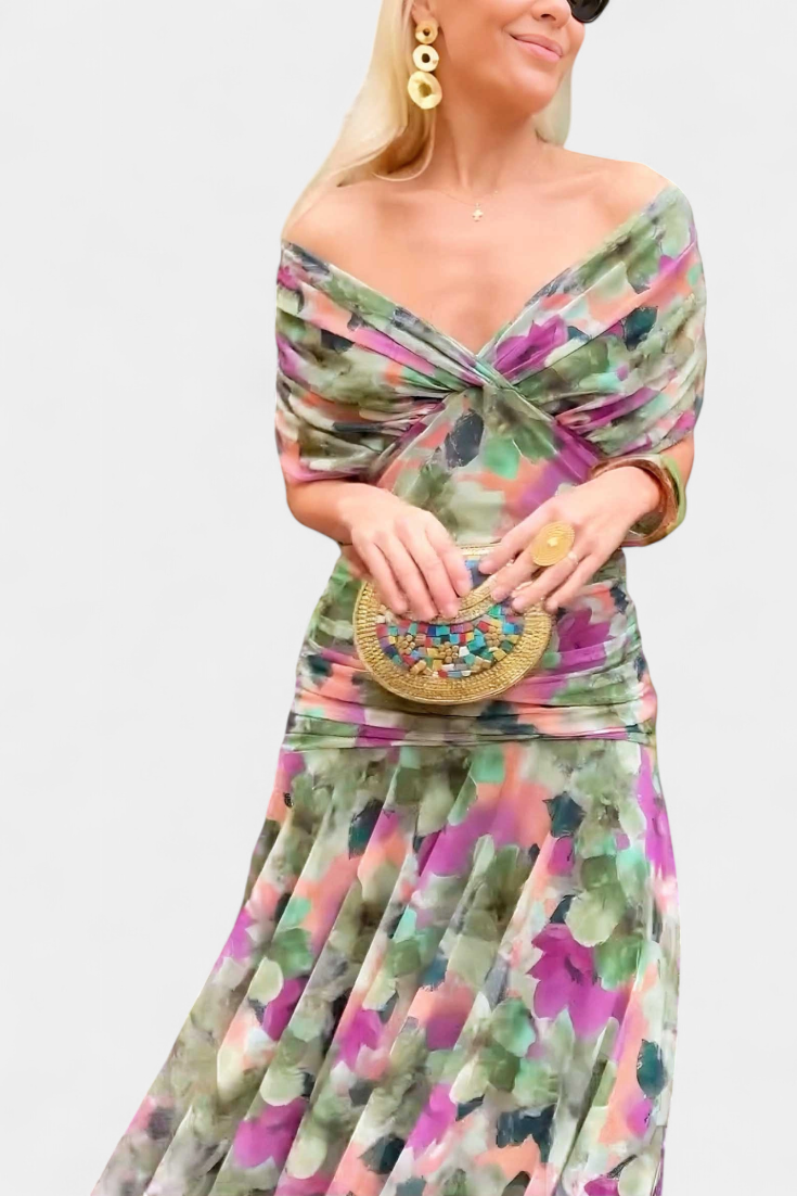 Lenny | Lange jurk met bloemenprint en V-hals
