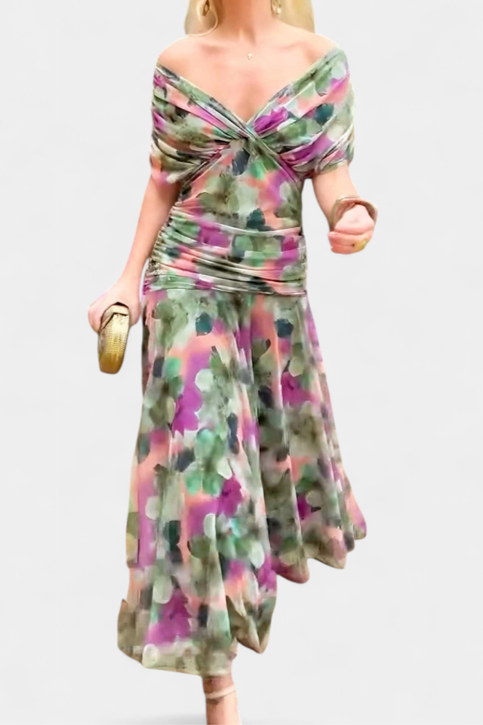 Lenny | Lange jurk met bloemenprint en V-hals