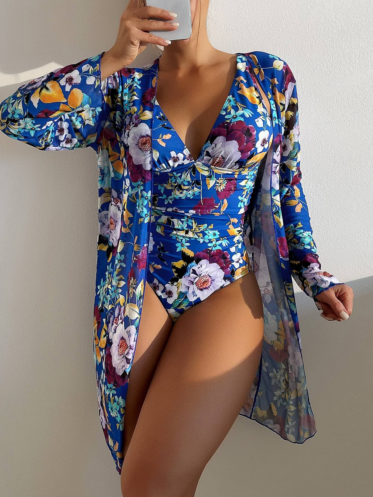 3-Delige blauwe bikini set met flatterende pasvorm