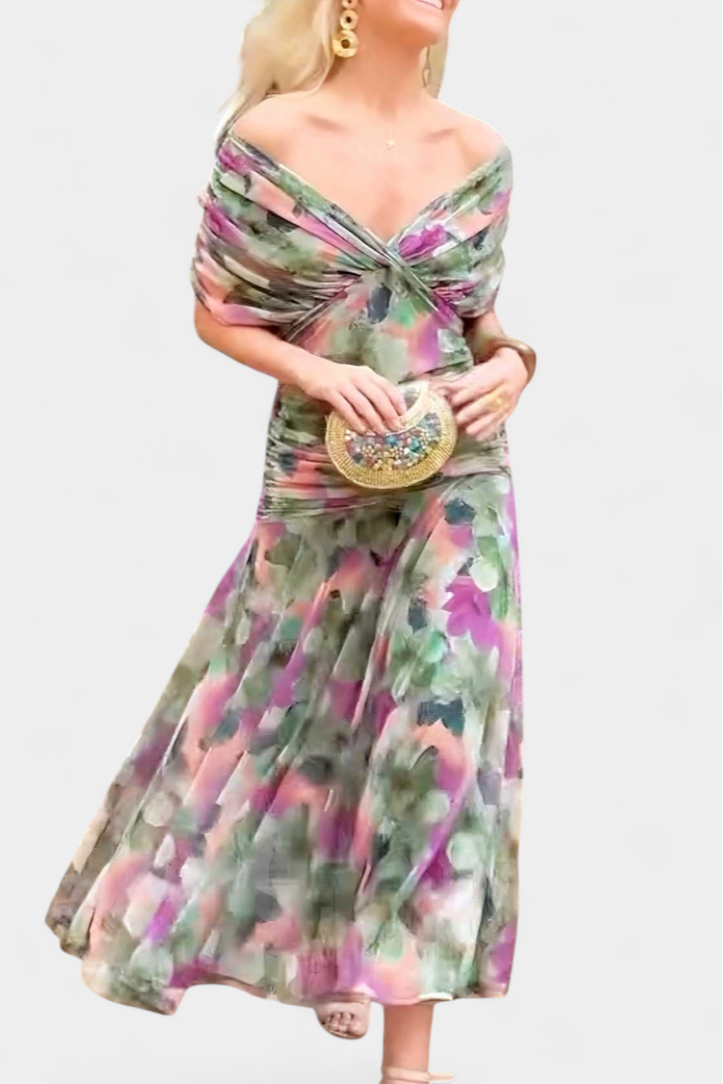 Lenny | Lange jurk met bloemenprint en V-hals
