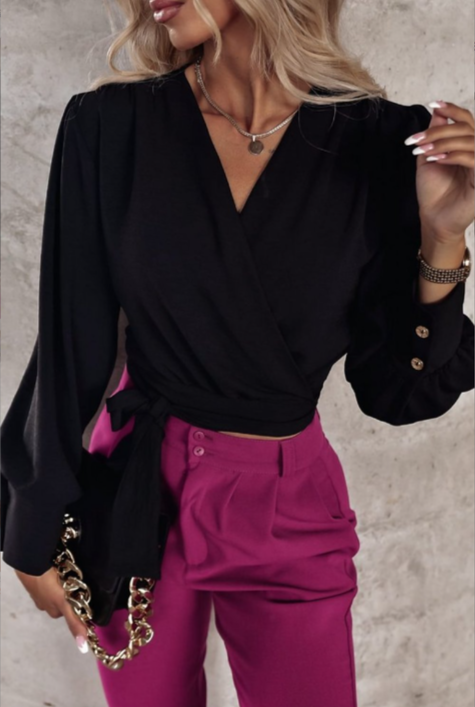 V-Hals blouse met pofmouwen