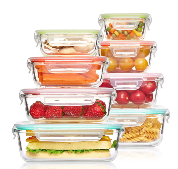Set glazen voedselopslagcontainers met deksels, 8-delige set