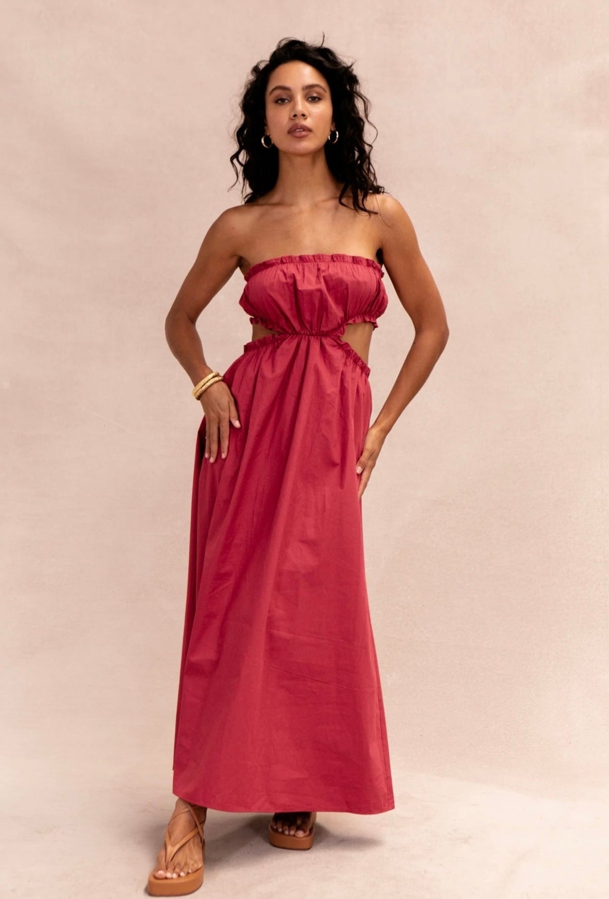 Roze mouwloze bohemian chic jurk met losse pasvorm