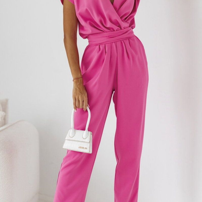 dames zomer jumpsuit met korte mouwen en taille accentuering — afbeelding 8