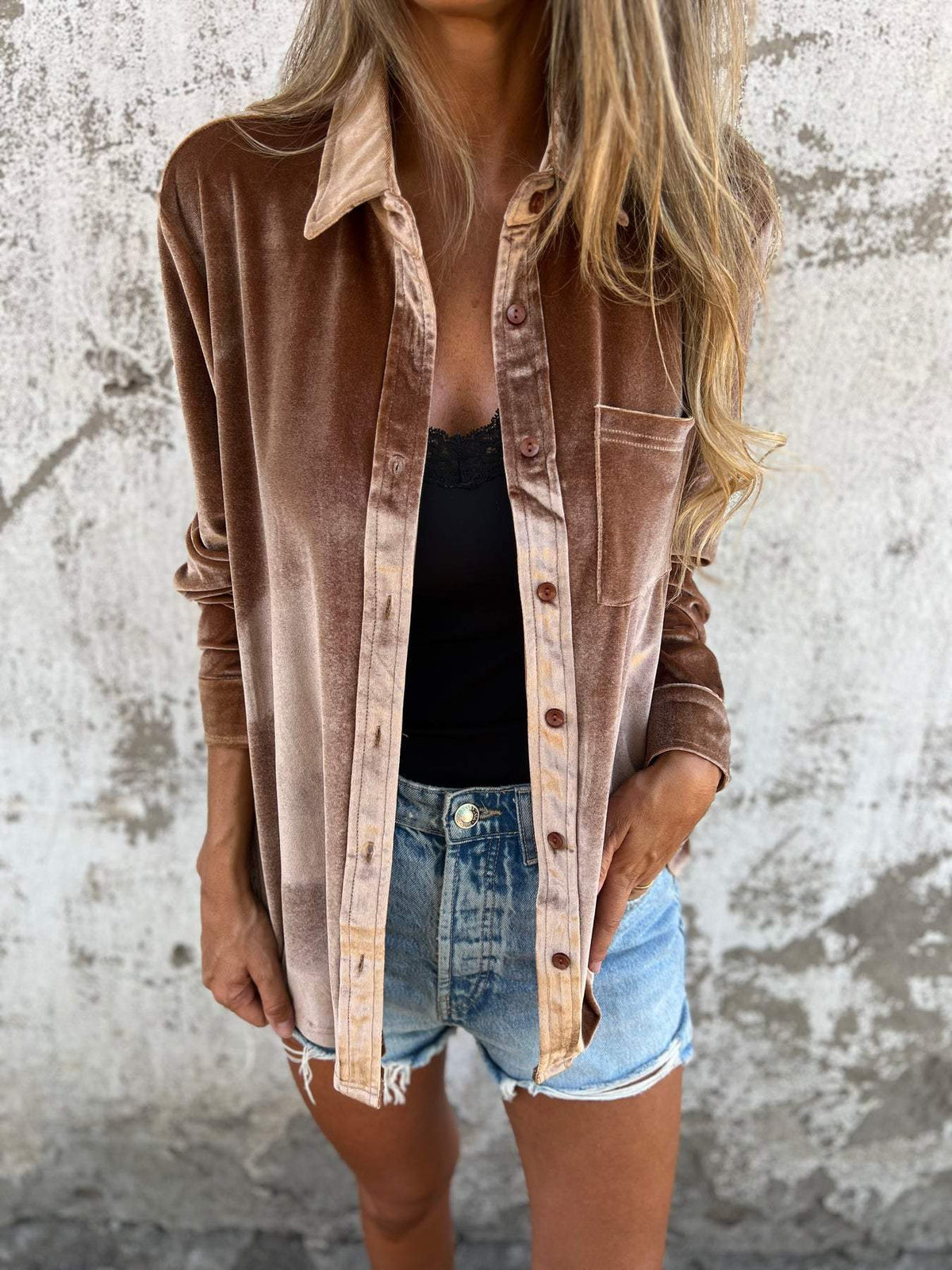 Fluwelen blouse met lange mouwen