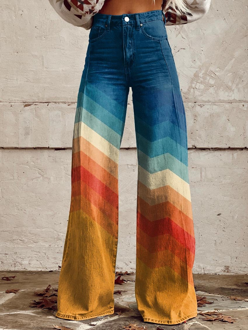 Mary | Wijde damesbroek met retrozigzagprint