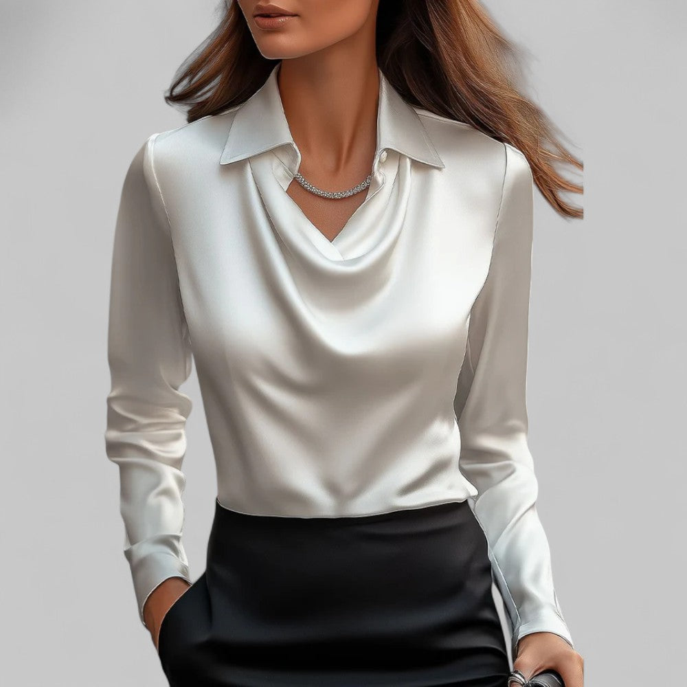 Tuba | Satijnen blouse met lange mouwen en gedrapeerde hals