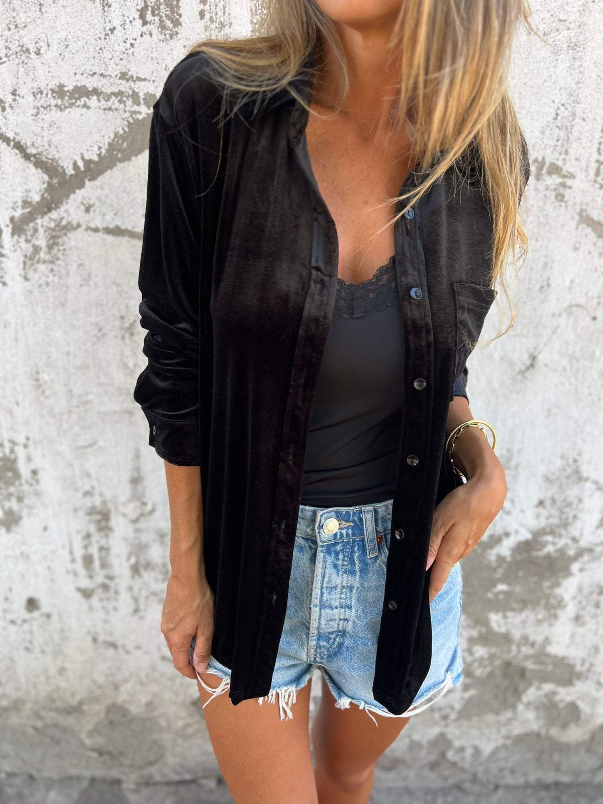 Fluwelen blouse met lange mouwen