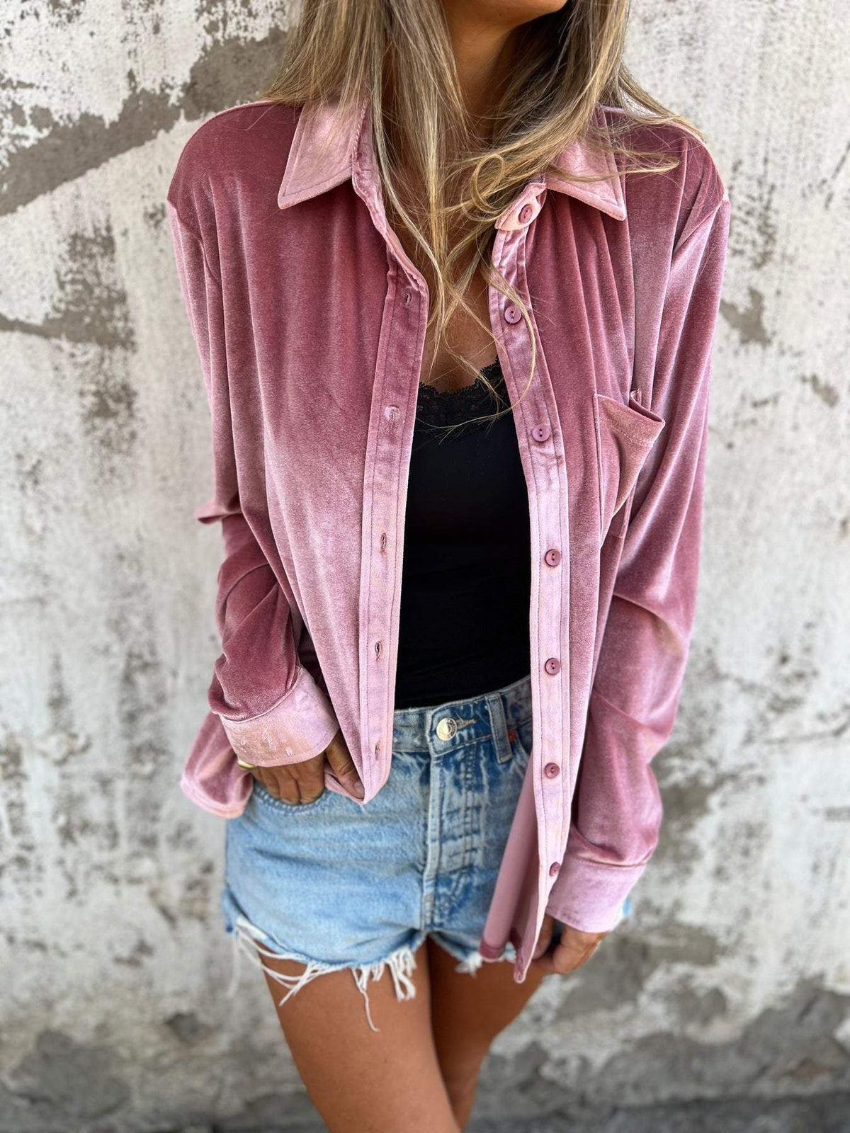 Fluwelen blouse met lange mouwen