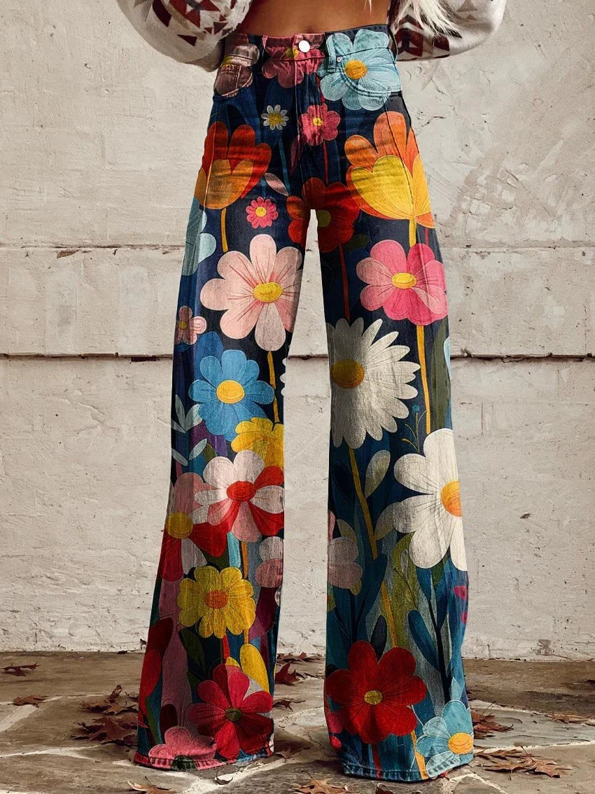 Mary | Wijde damesbroek met retrozigzagprint